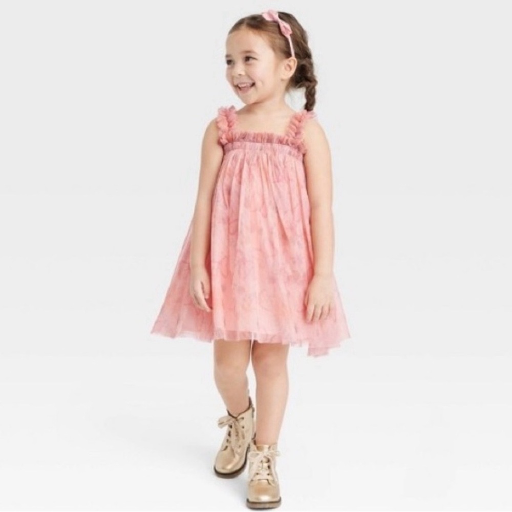 Disney Pink Ruffled Tiered Sundress with Flutter Sleeves